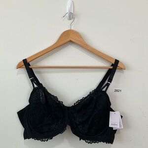 Auden 42C Lace Unlined Comfort Wire Balconette Bra Adjustable straps Black